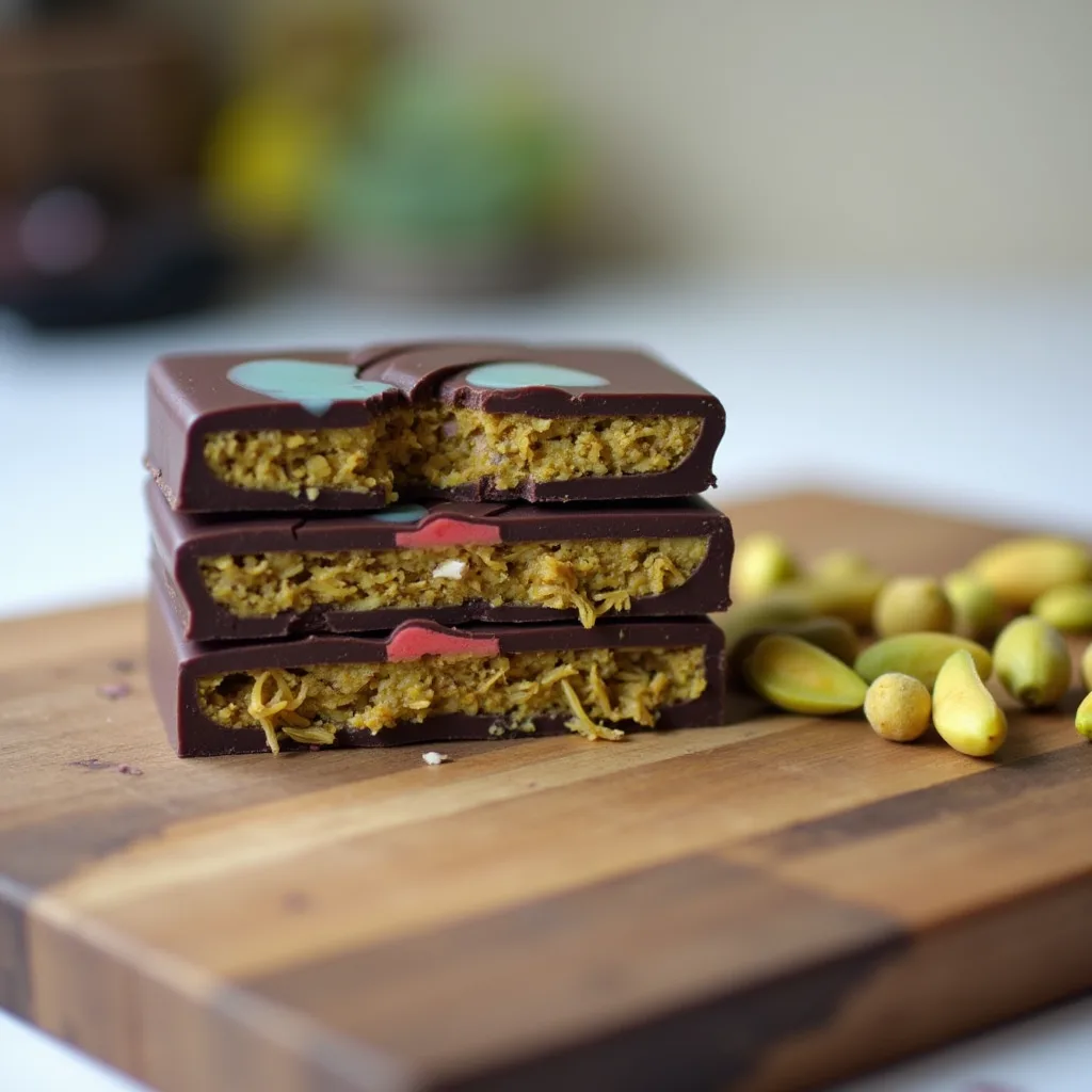 A luxurious assortment of Dubai chocolates arranged on an elegant platter, featuring pieces made with camel milk, saffron, and edible gold accents, showcasing rich flavors and opulence." Let me know if you'd like this tailored further!