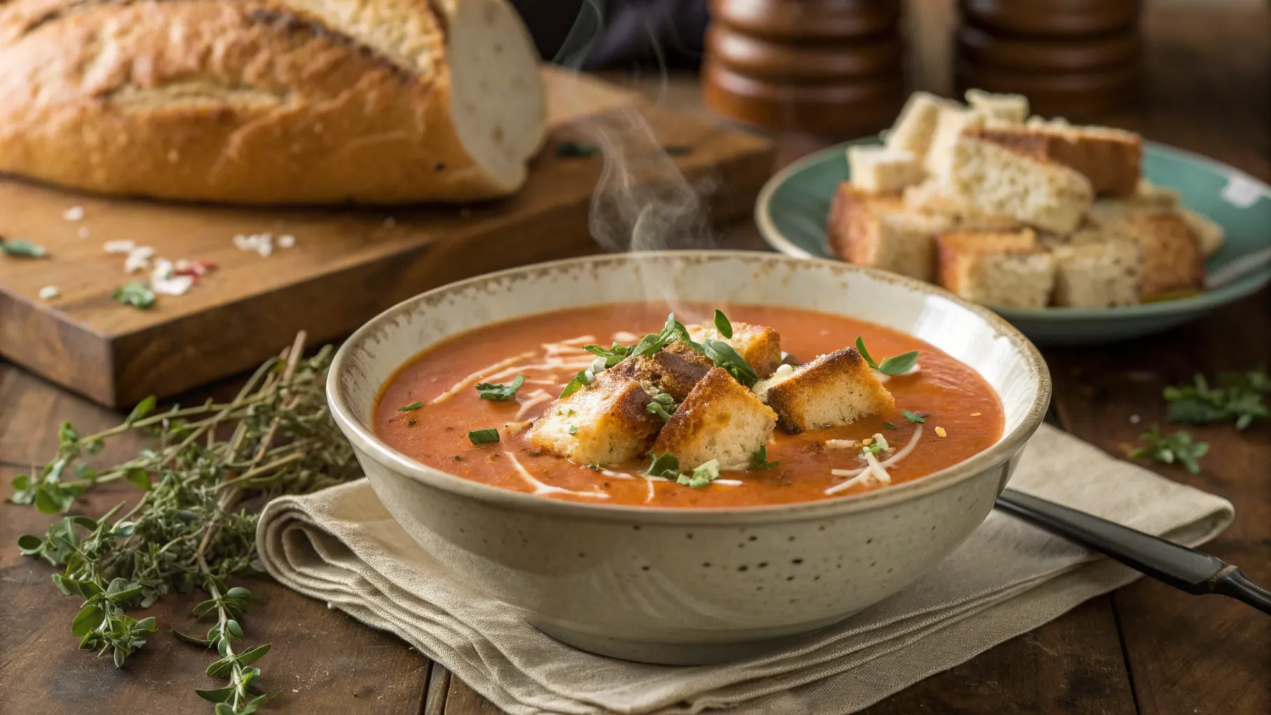 Creamy Red Pepper Gouda Soup with Crusty Bread