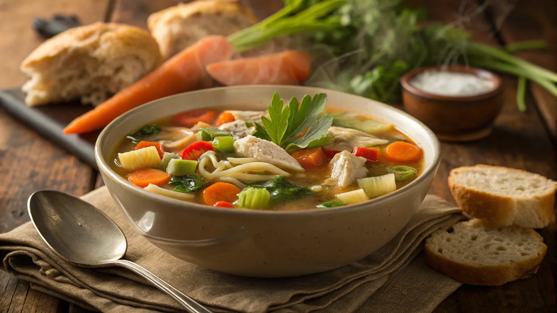 Hearty busy day soup with chicken and vegetables