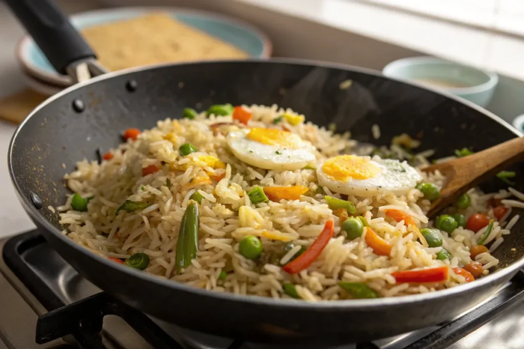 Wok with sizzling Anjappar Egg Fried Rice.