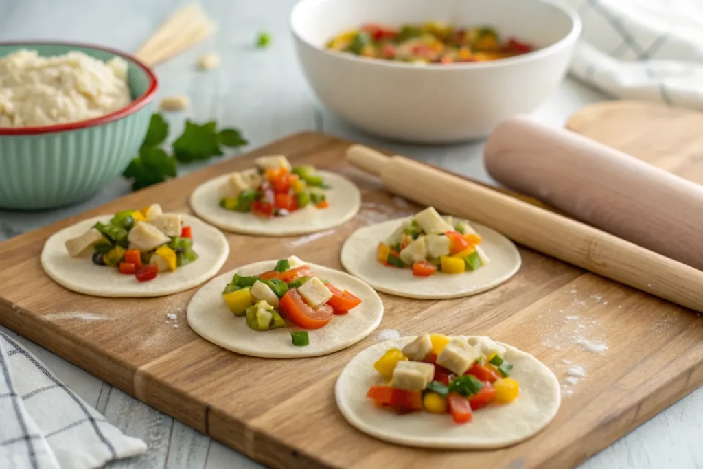 wrapping vegan dumplings with vegetable filling.What are vegan dumplings made of?