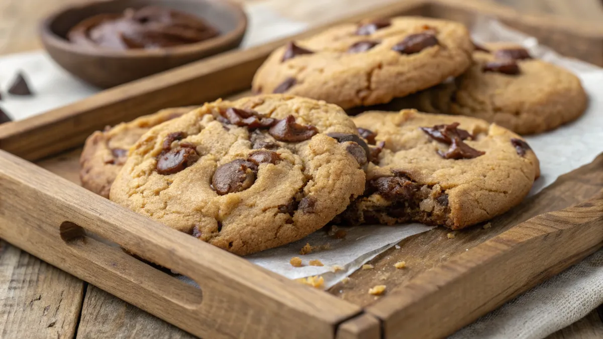 Chewy chocolate chip cookies with gooey centers.