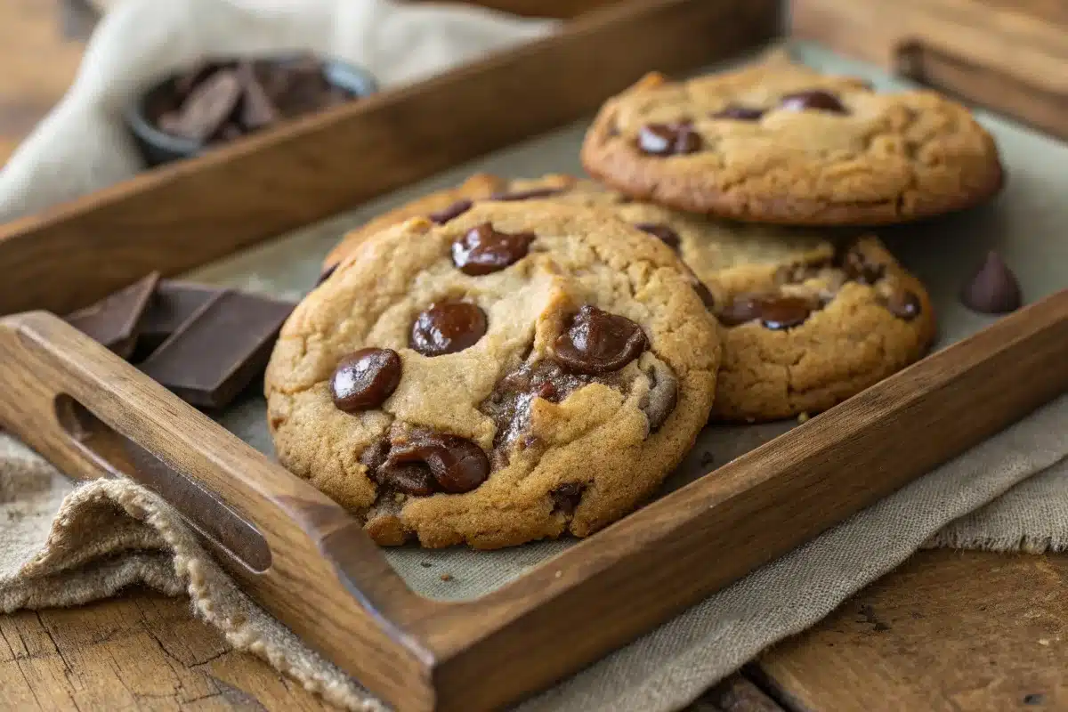 Soft and chewy chocolate chip cookies with a gooey, melted center.