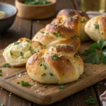 Freshly baked sourdough garlic knots with garlic butter