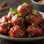 Spicy Honey Sriracha Meatballs with sticky glaze