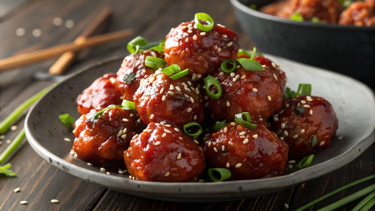 Spicy Honey Sriracha Meatballs with sticky glaze