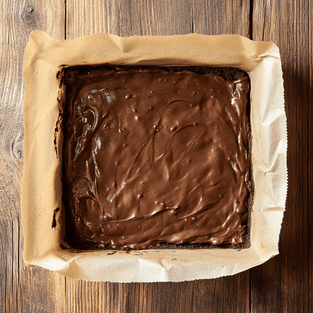 Date sweetened brownie batter in pan
