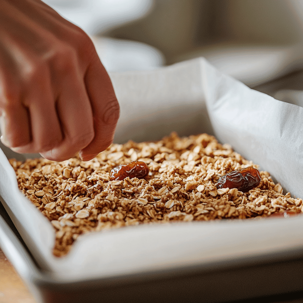 pressing healthy oat mixture in pan
