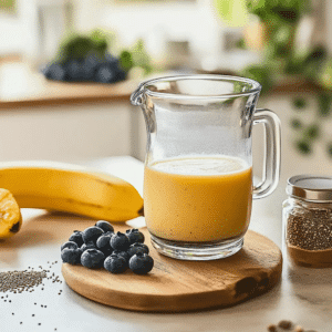 Zepbound smoothie recipe ingredients on kitchen counter Zepbound Recipe for Weight Loss.
