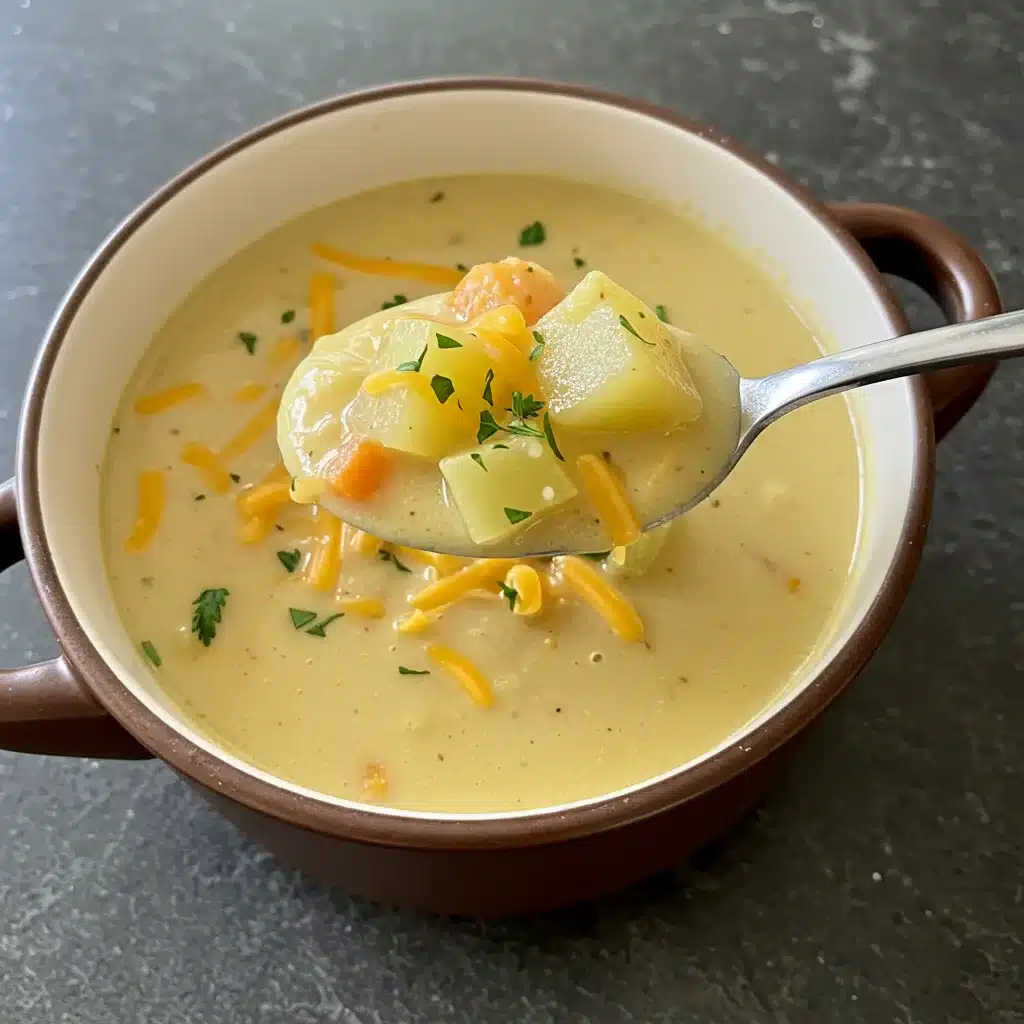 Creamy Cheddar Potato Soup with Shredded Cheese Garnish