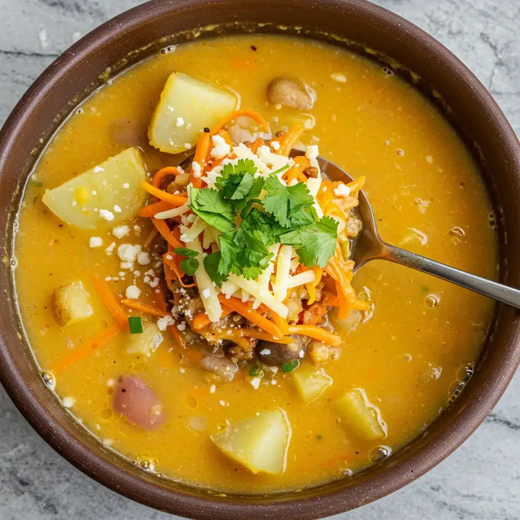 hearty-potato-bean-soup-topped-with-cheese-and-cilantro.jpg Bowl of hearty potato and bean soup topped with shredded cheese, carrots, and fresh cilantro