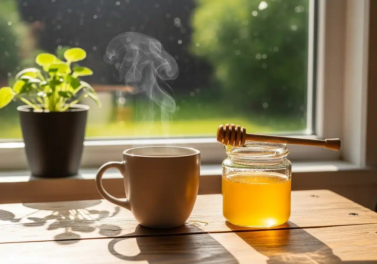 Herbal tea and honey for soothing wellness