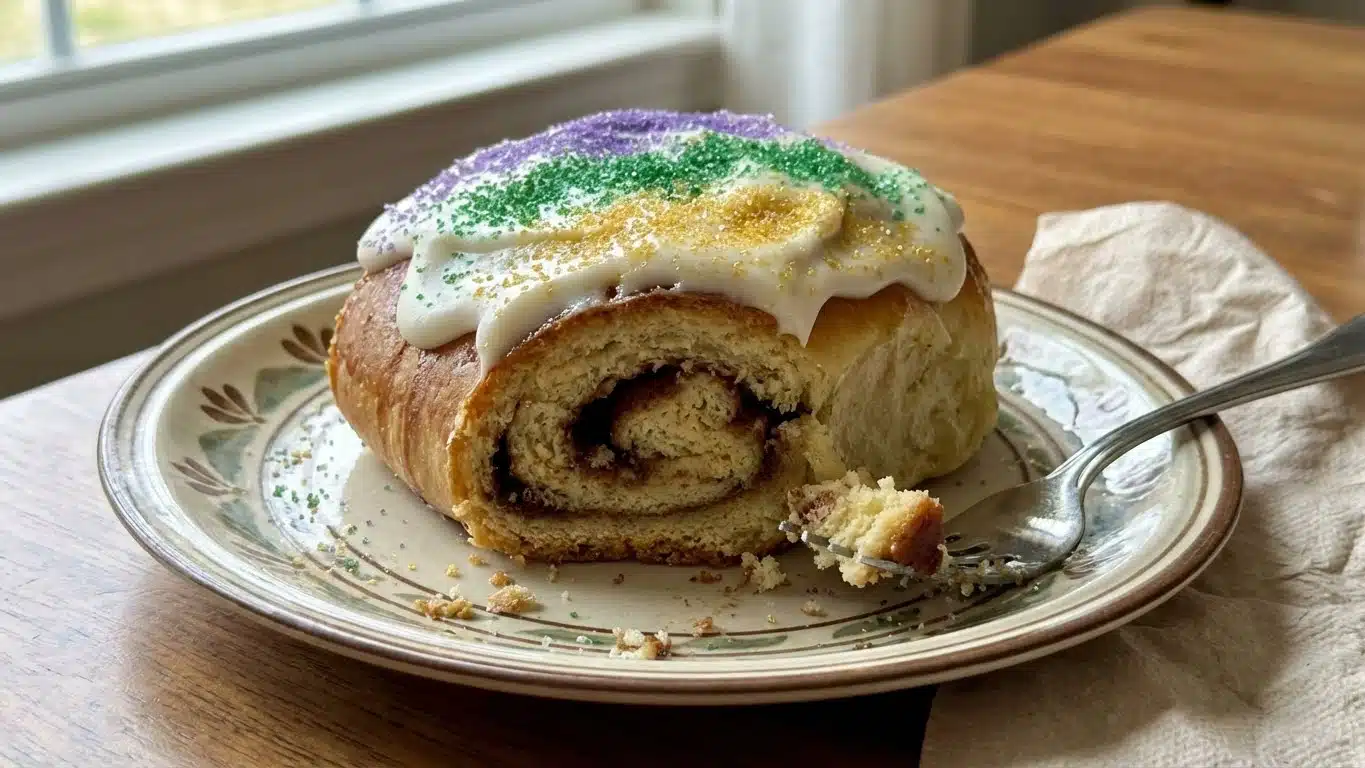 Mardi Gras King Cake with Cinnamon Filling