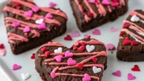 Heart shaped brownies fresh out of the oven, ready to be served.
