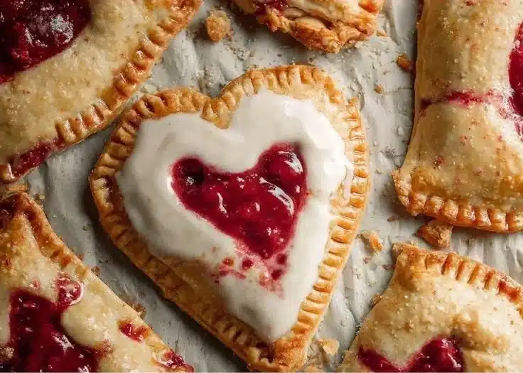 Delicious Valentine's Day apple pies decorated with heart-shaped crust