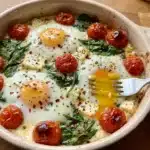 Baked Feta Eggs with Tomatoes and Spinach