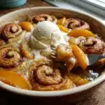 Cinnamon Roll Peach Cobbler
