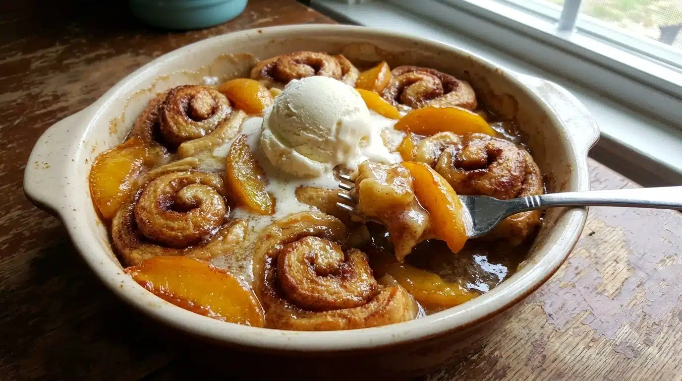 Cinnamon Roll Peach Cobbler