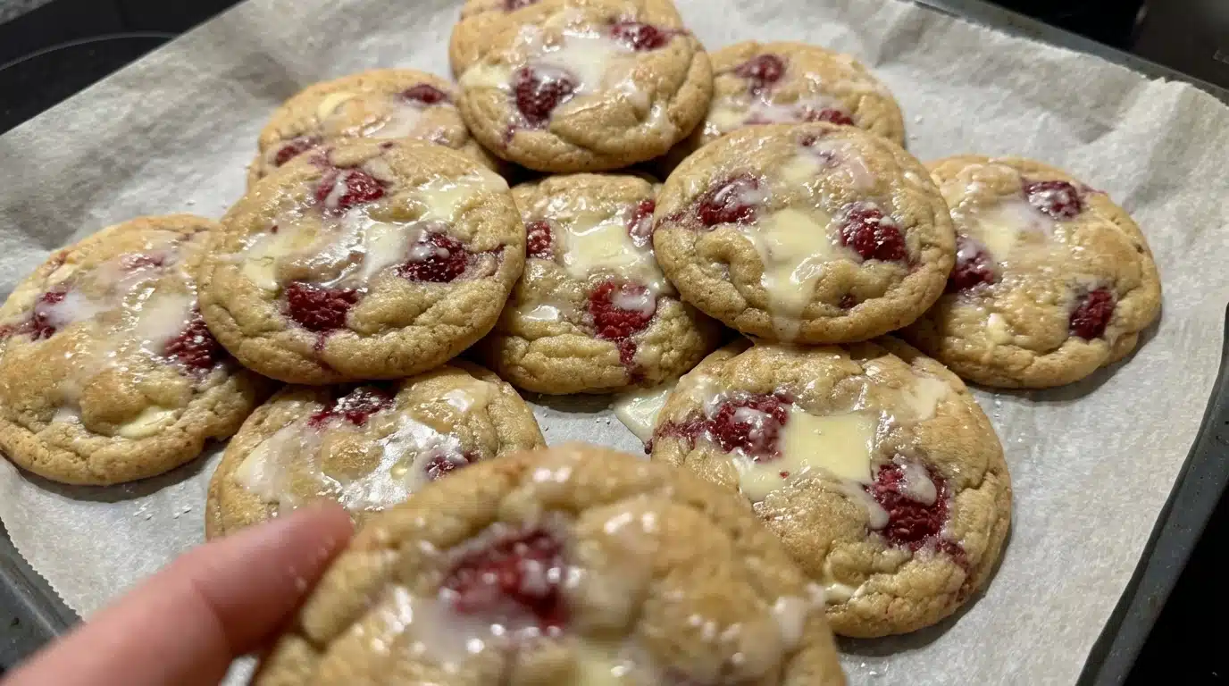 Gooey Raspberry White Chocolate Cookies