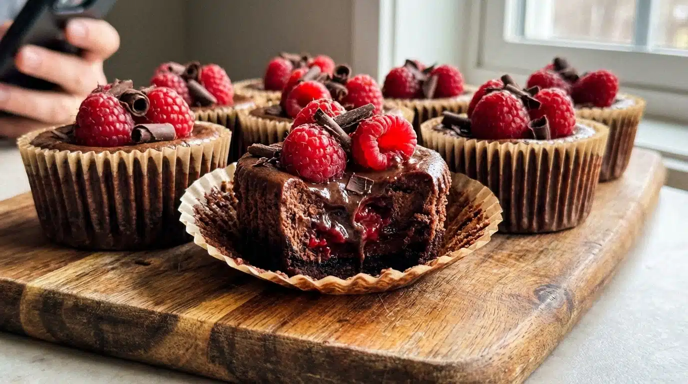 Mini Dark Chocolate Raspberry Cheesecakes