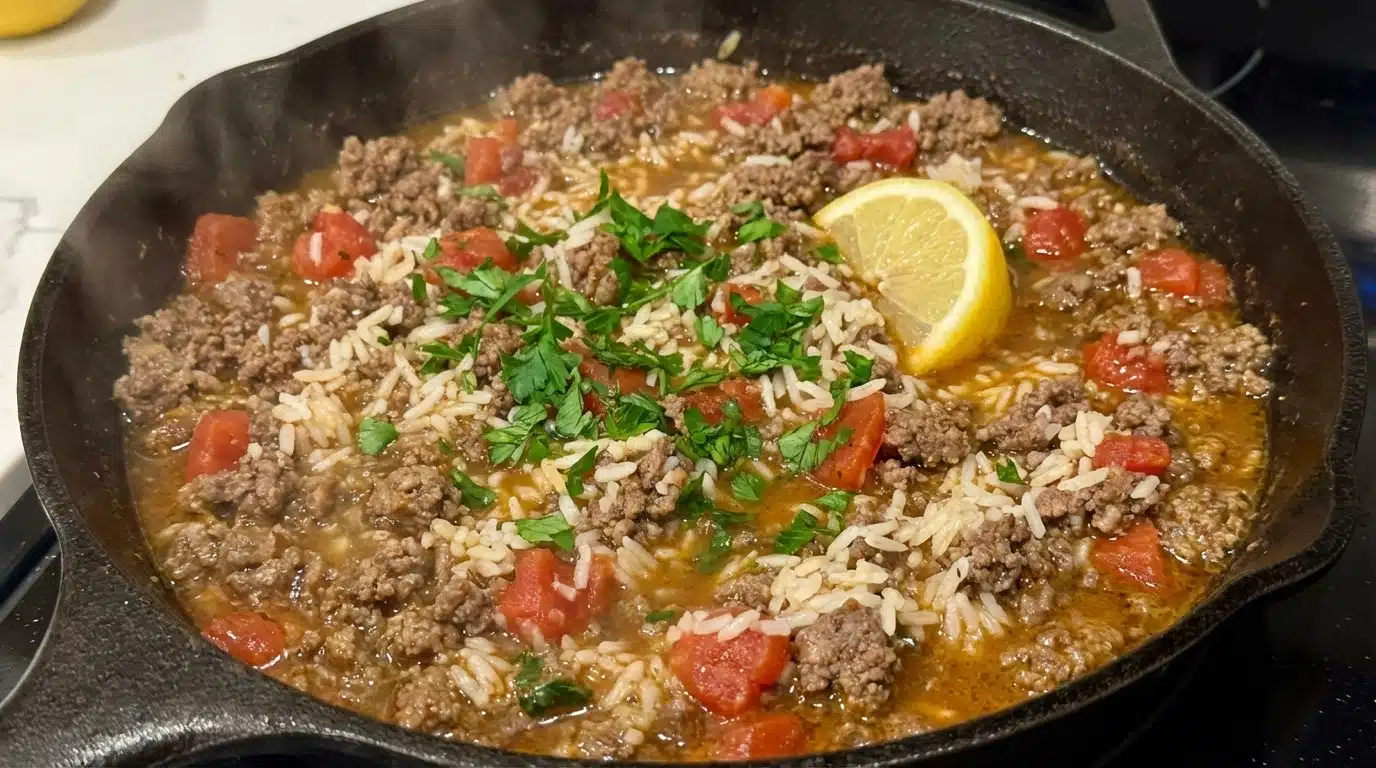 One-Pan Savory Dolma Skillet with Ground Beef