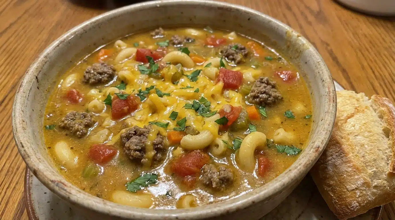 One-Pot Macaroni Cheeseburger Soup