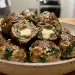 Spinach Garlic Meatballs Stuffed With Mozzarella