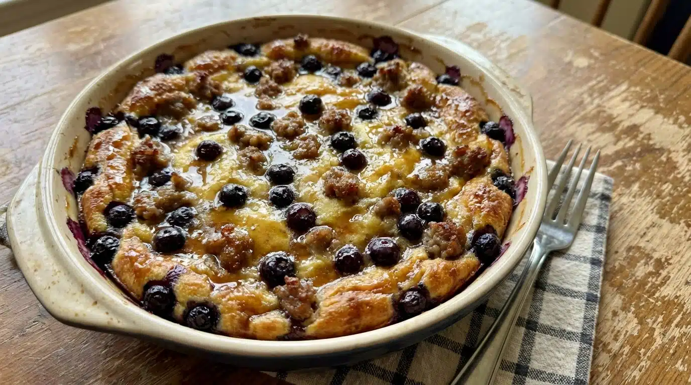 Blueberry Sausage Pancake Casserole