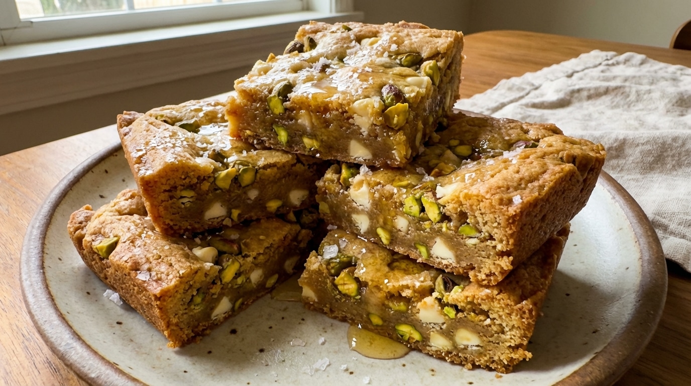 Brown Butter Honey Pistachio Cookie Bars