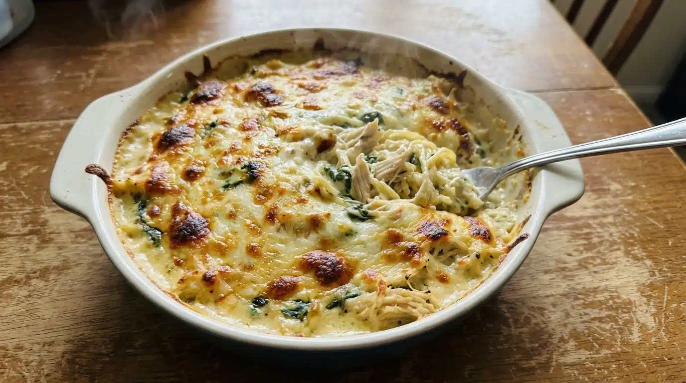 Chicken & Spinach Alfredo Spaghetti Squash Bake