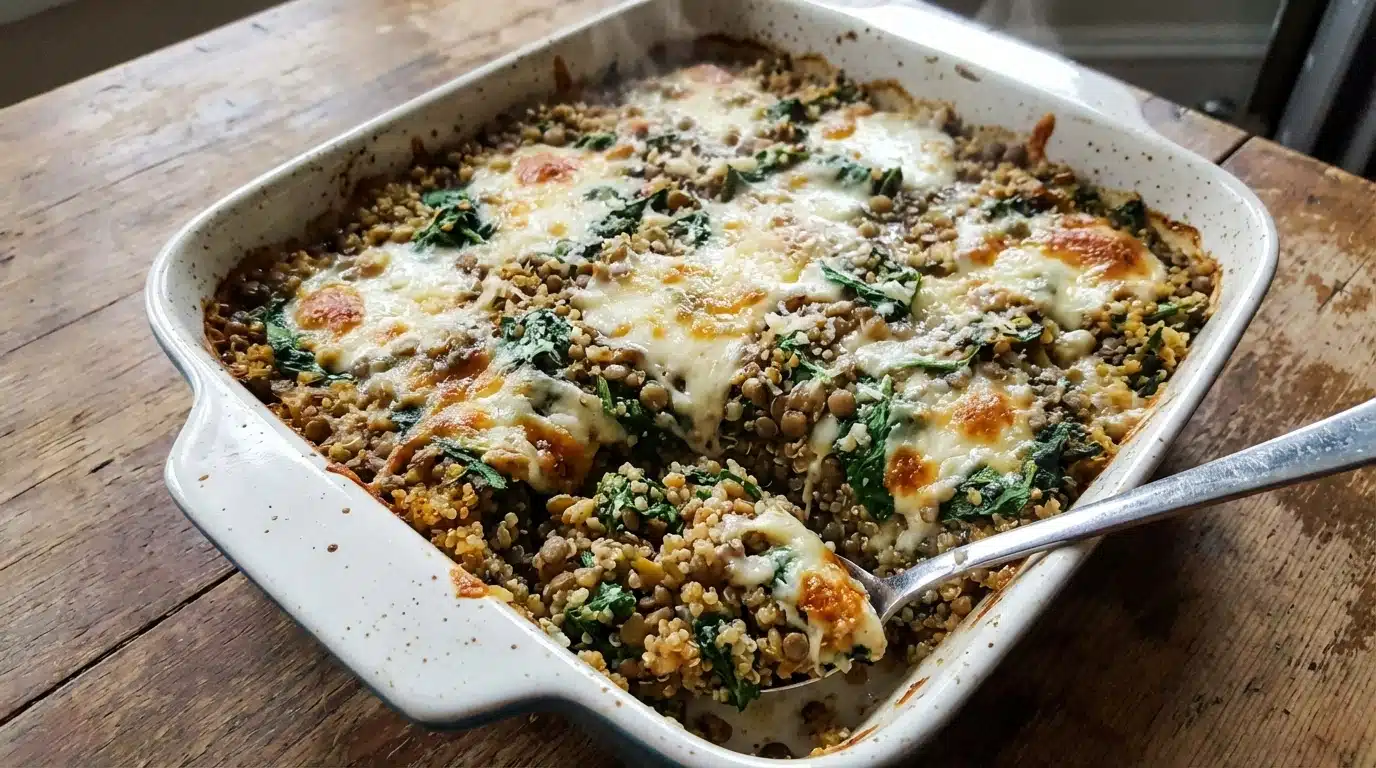 Quinoa Lentil Spinach Bake