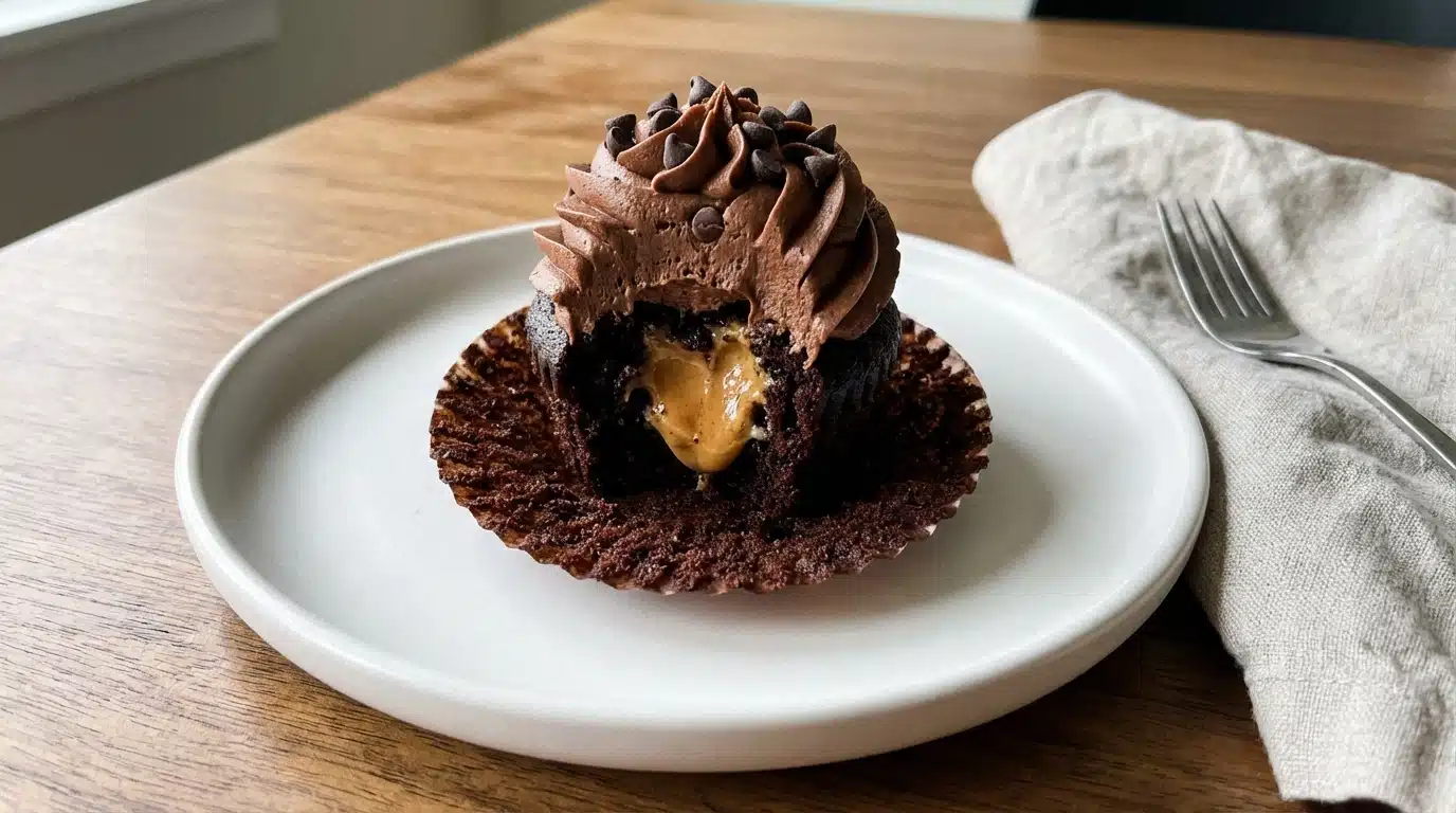 Peanut Butter-Filled Chocolate Cupcakes