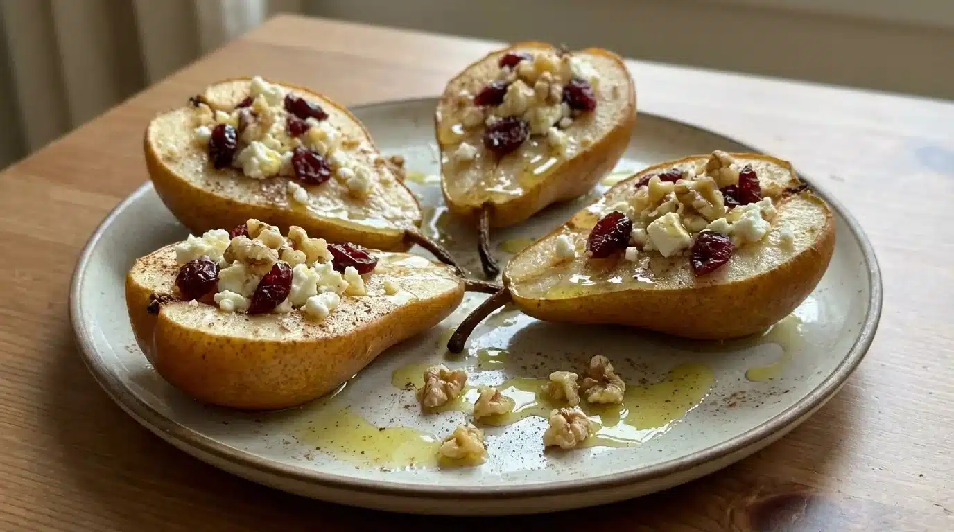 Baked Pears with Feta Honey Cranberries