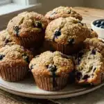 Fluffy blueberry muffins made with Greek yogurt and lemon zest