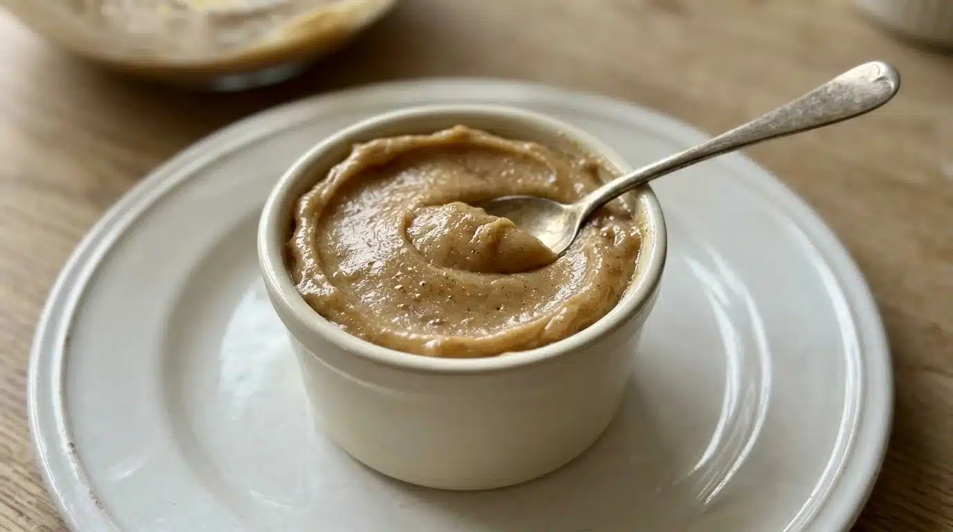 Delicious brown butter cake frosting spread on a homemade cake.