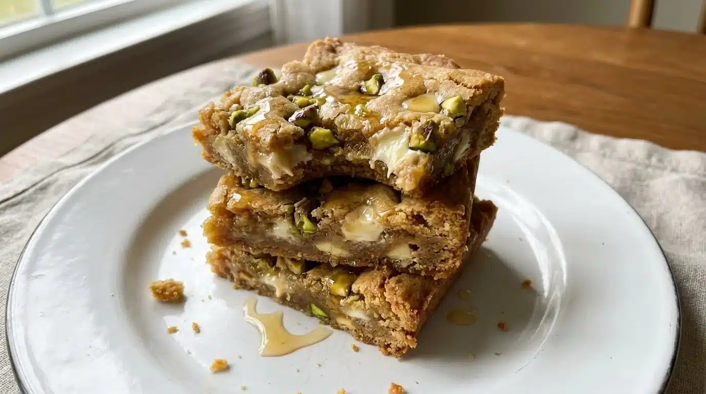 Brown Butter Honey Pistachio Cookie Bars