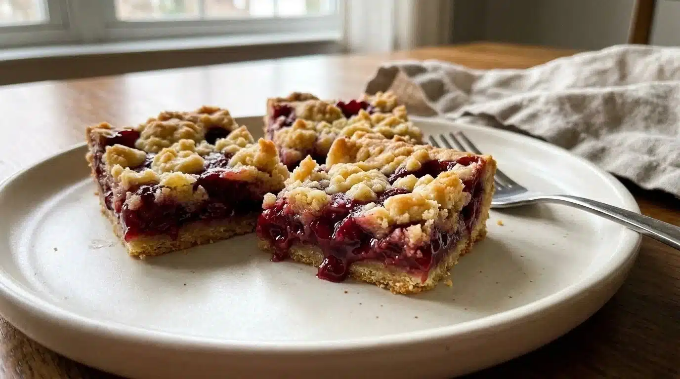 Delicious homemade cherry bars with fresh cherries and a crumbly topping