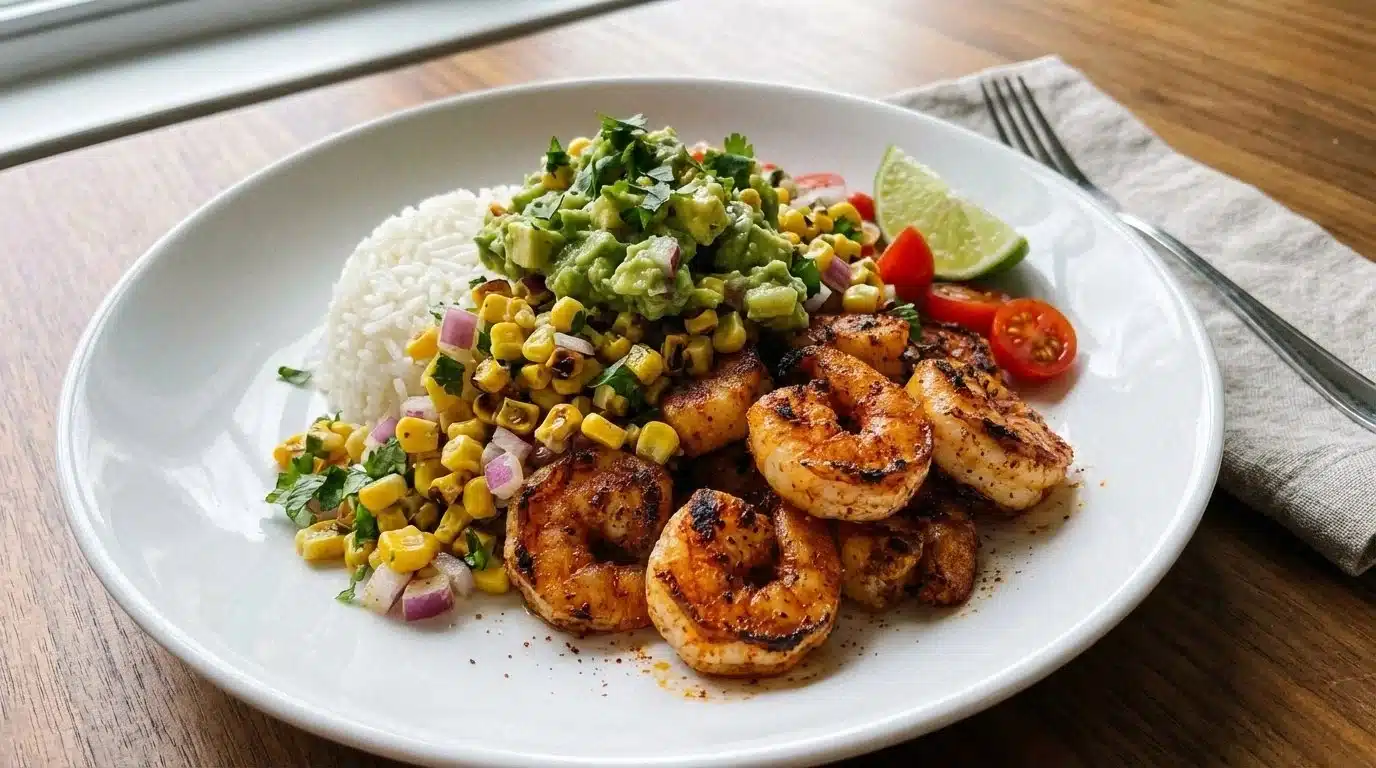 Grilled Shrimp Bowl with Avocado & Corn Salsa