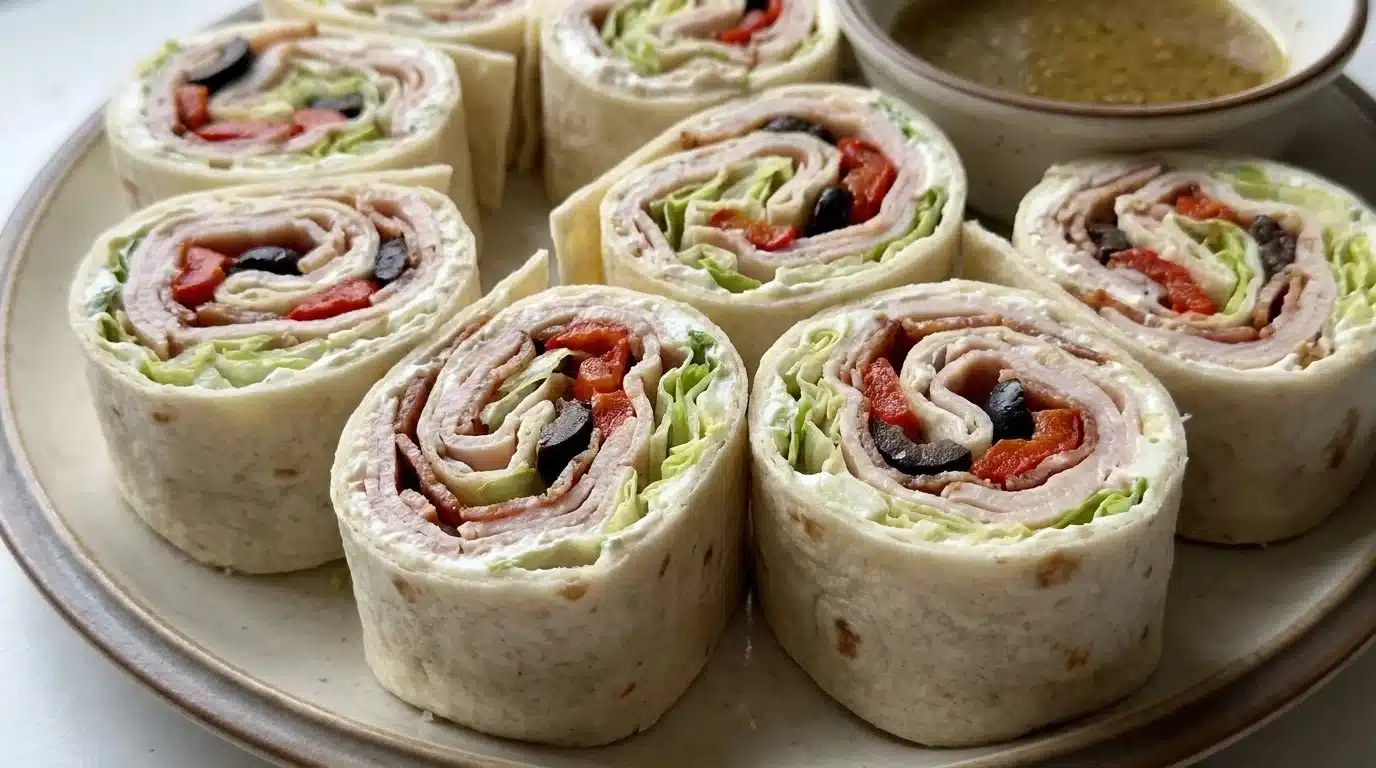 Delicious Italian pinwheel sandwiches wrapped with fresh ingredients