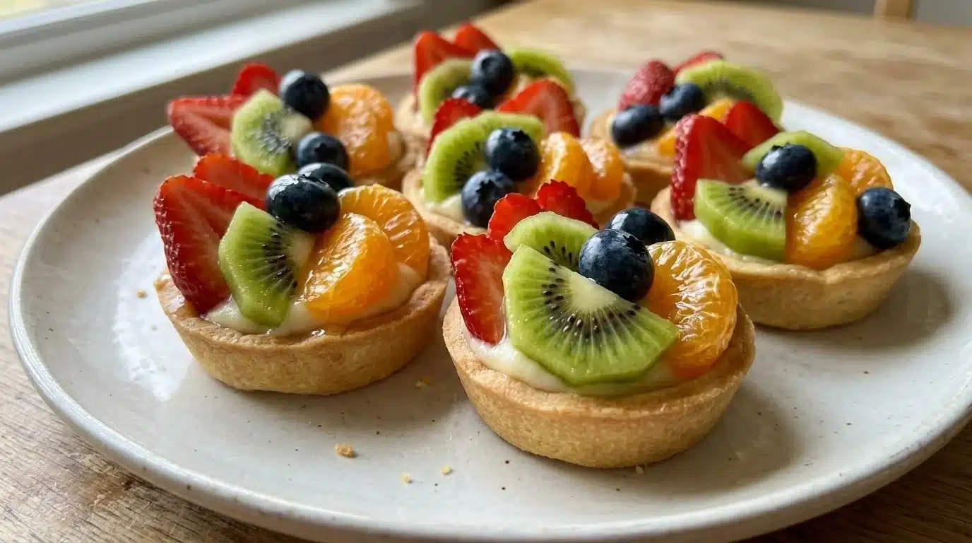 Delicious mini fruit tarts topped with colorful fresh fruits
