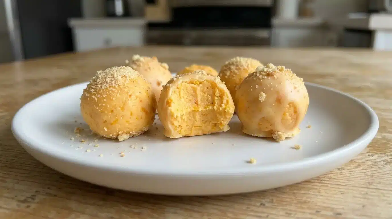 Delicious orange creamsicle truffles on a plate, perfect for dessert.