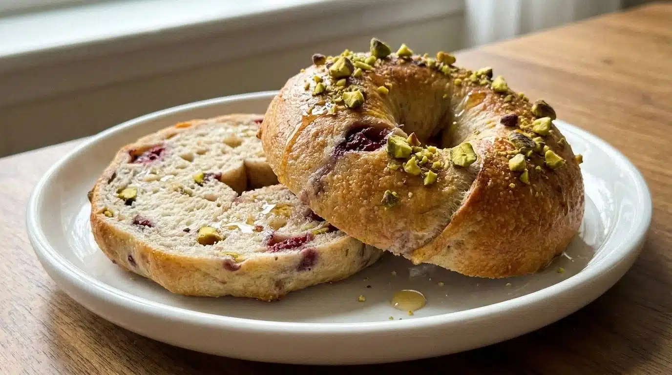 Sourdough Bagels with Raspberries and Pistachios