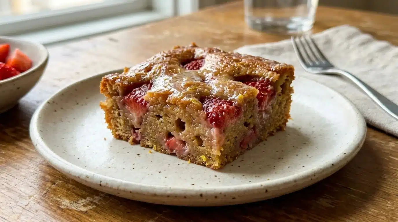 Delicious strawberry lemon blondies with fresh strawberries and lemon zest.