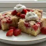 Delicious homemade Strawberry Shortcake Bars with fresh strawberries