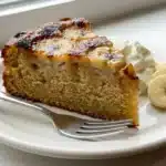 Delicious torched banana cake with caramelized banana topping