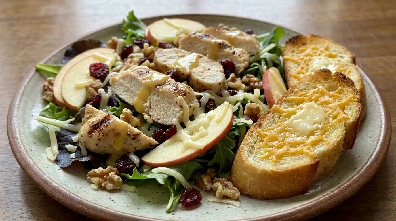 Apple Grilled Chicken Salad with Cheddar Toasts