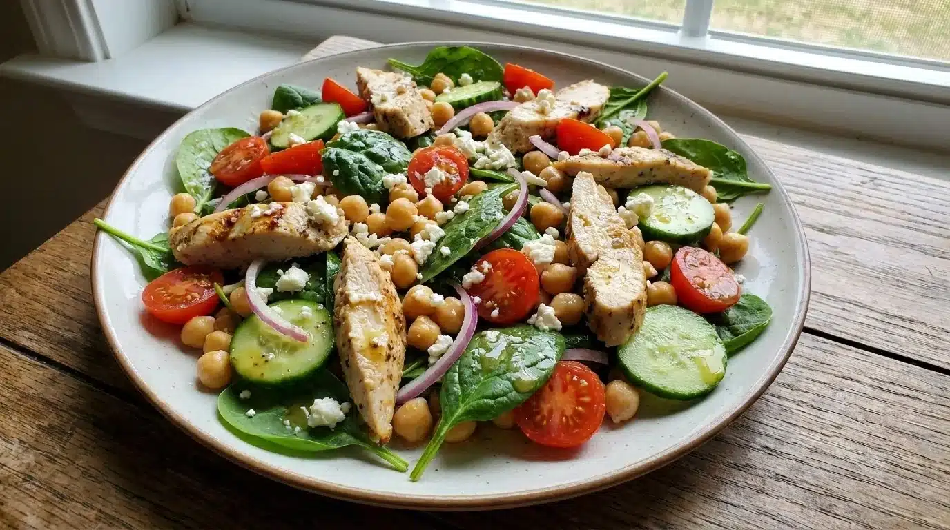 Chickpea Spinach Salad with Chicken