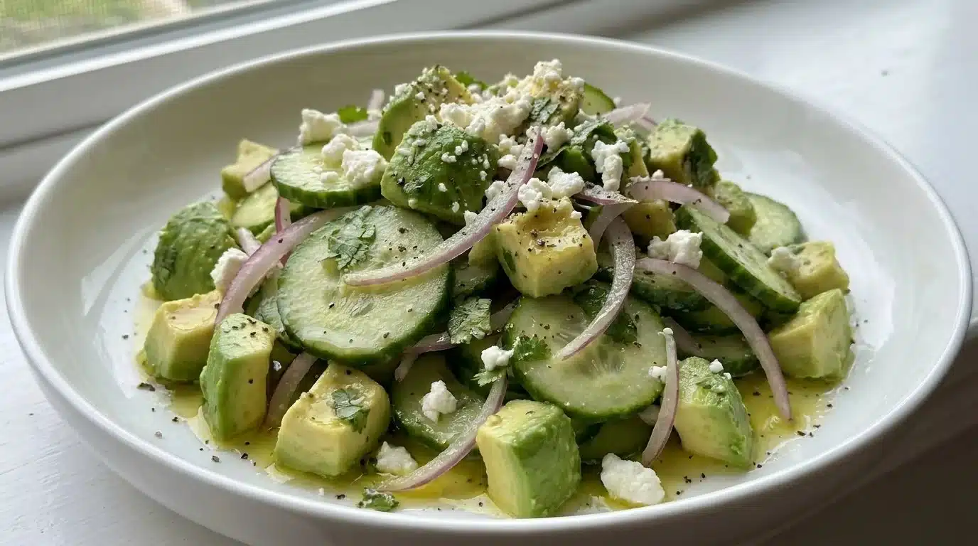Cucumber Avocado Salad with fresh ingredients in a bowl