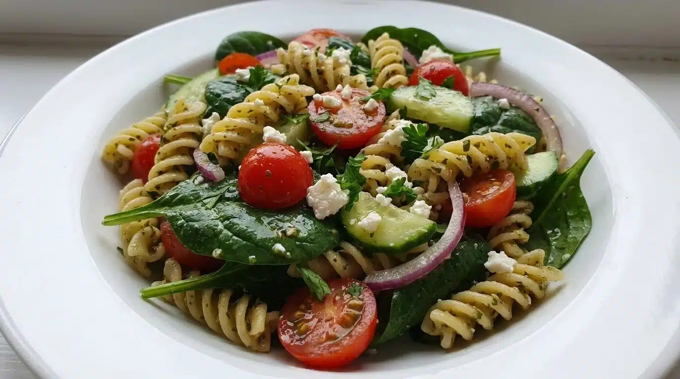 Spinach Pasta Salad with Herb Dressing