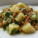 Healthy Spinach Potato Salad with Carrot and Chickpeas served in a bowl